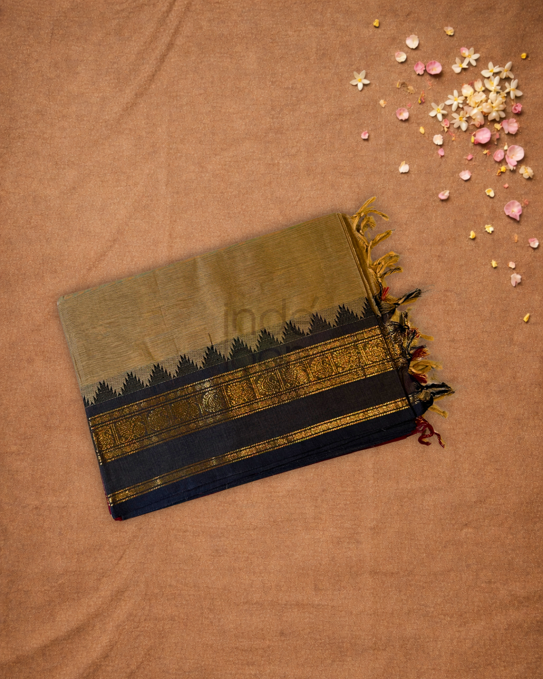 Chettinad Cottton Saree With Sand Beige