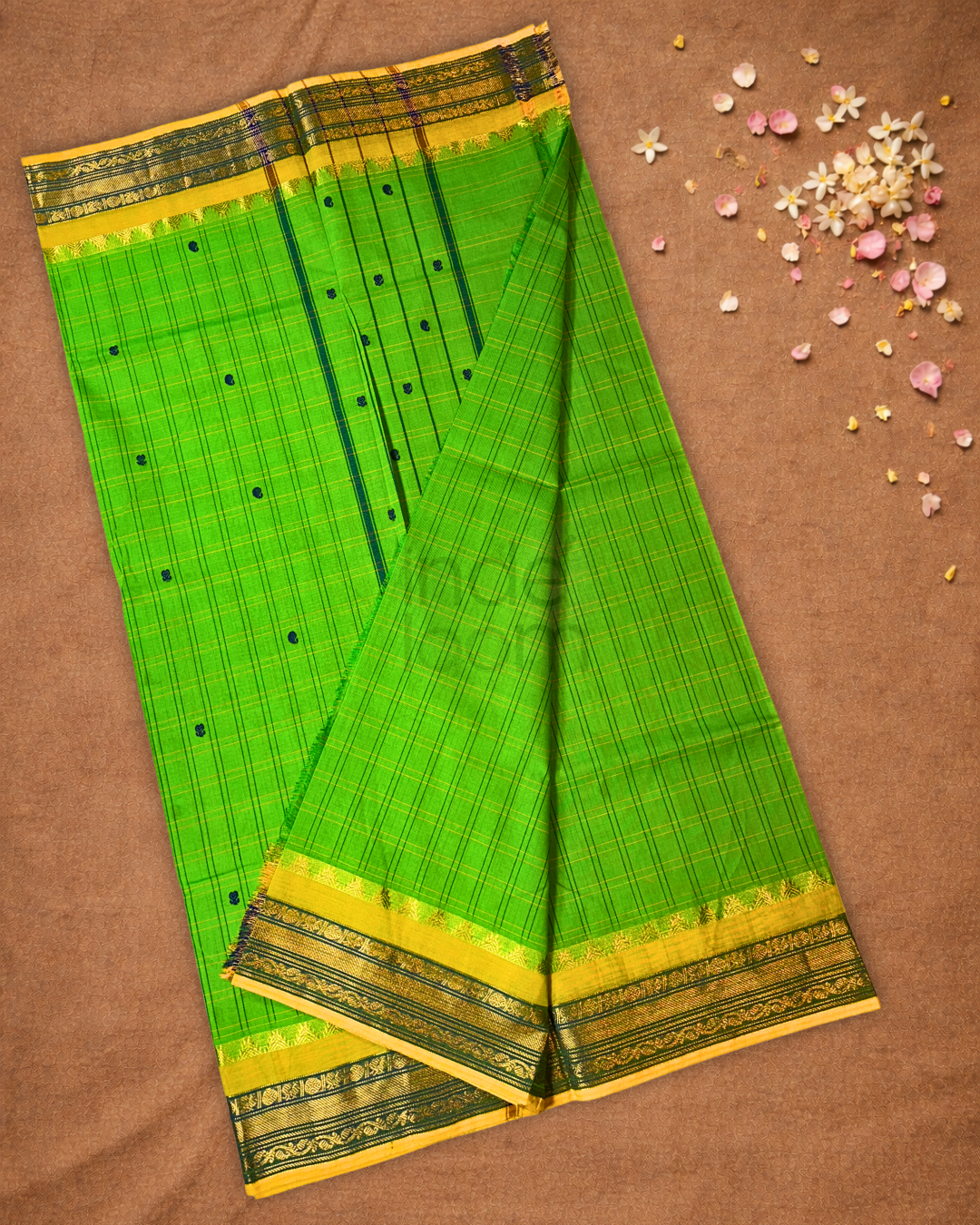 Chettinad Cottton Saree With Parrot Green