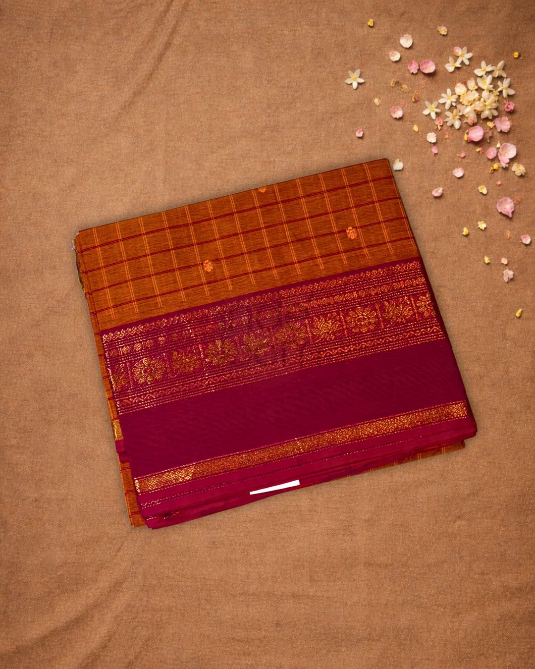 Chettinad Cottton Saree With Copper Orange