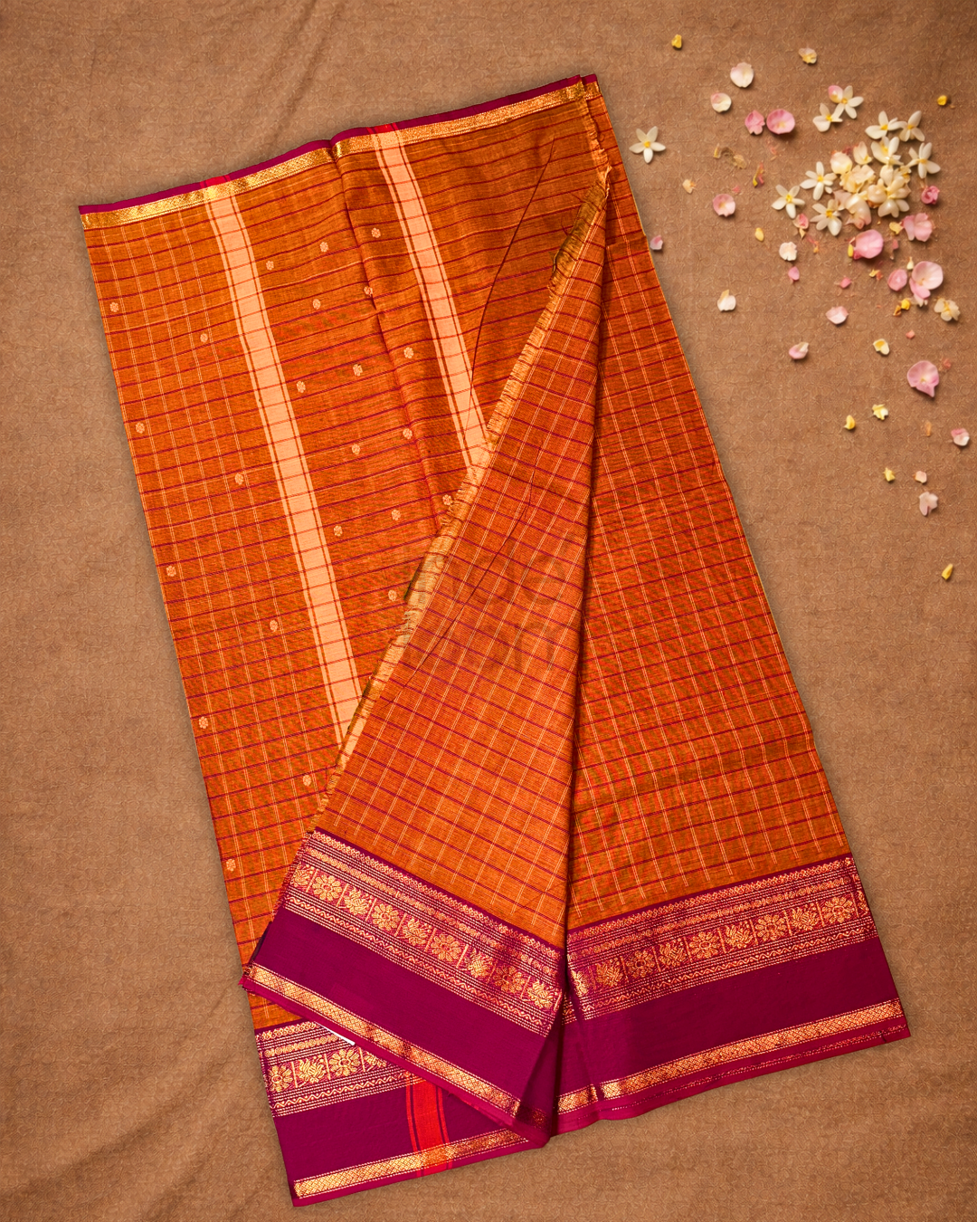Chettinad Cottton Saree With Copper Orange
