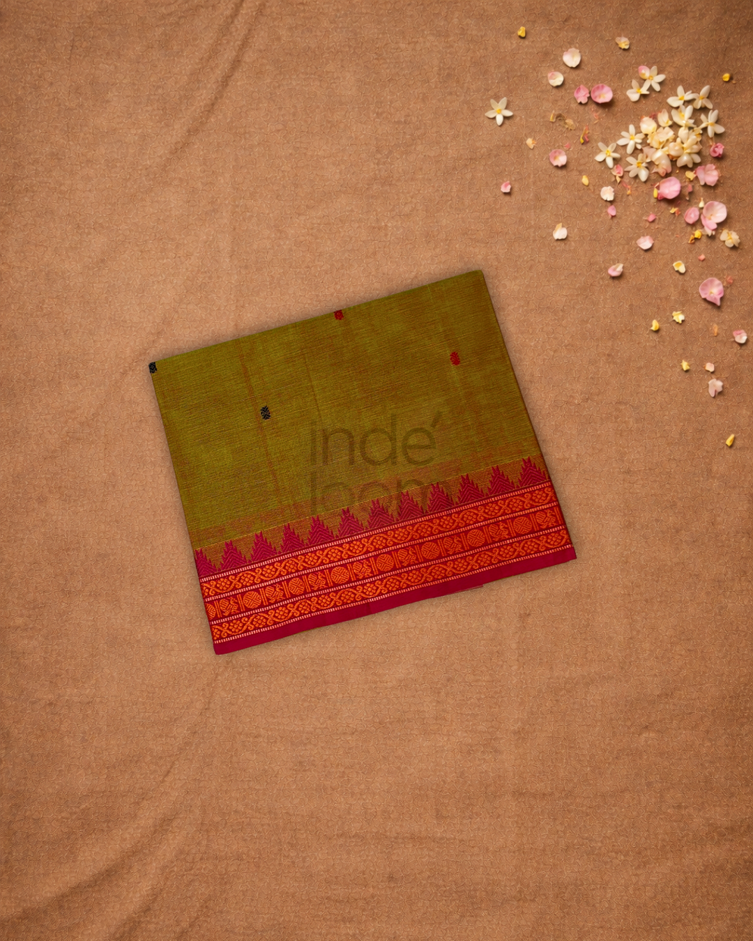 Chettinad  Cottton Saree With Yellowish-Green