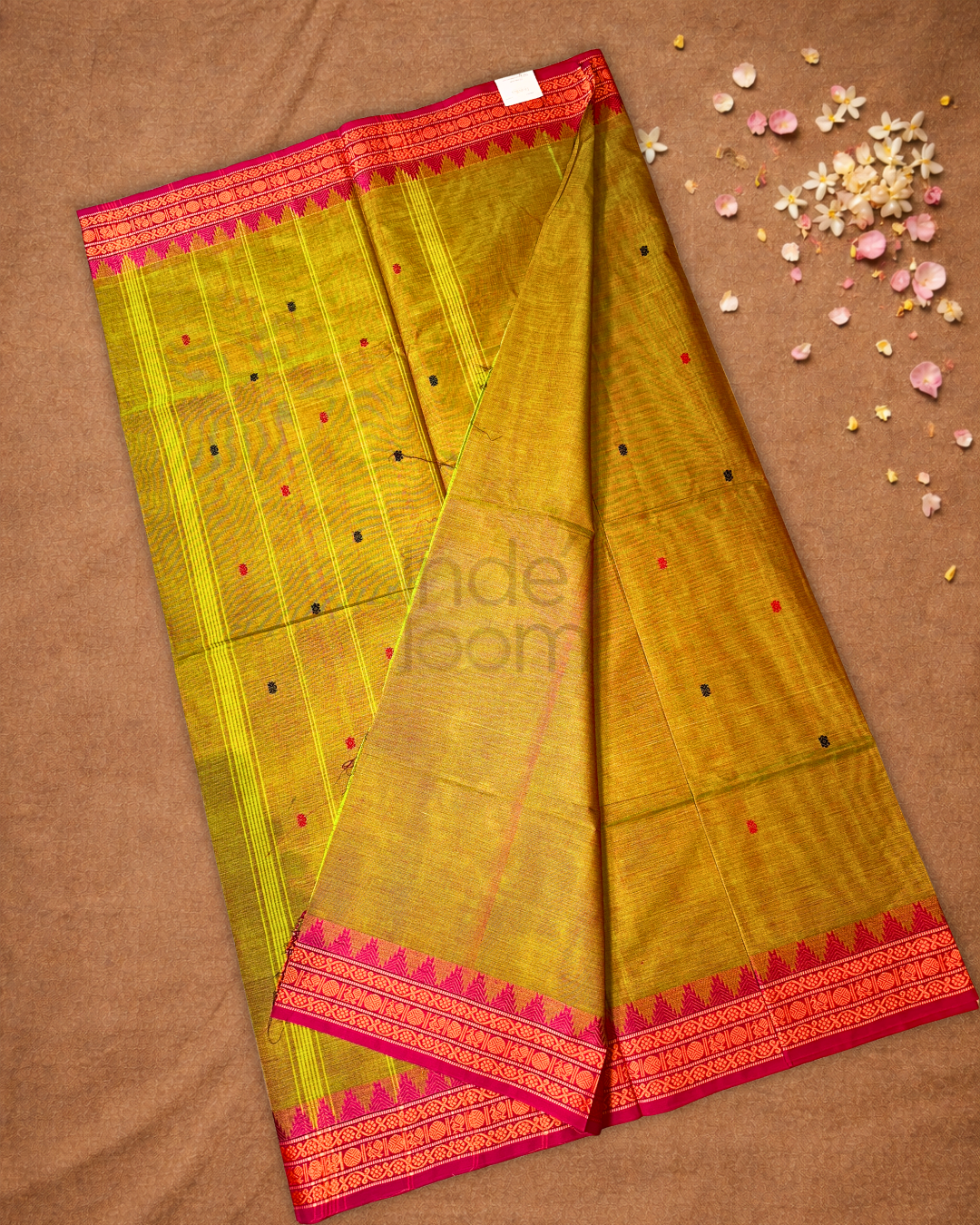 Chettinad  Cottton Saree With Yellowish-Green