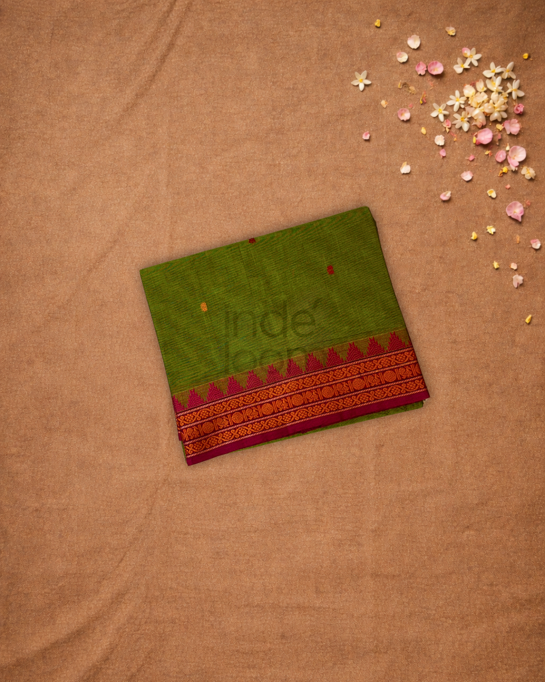 Chettinad Cottton Saree With Olive Green