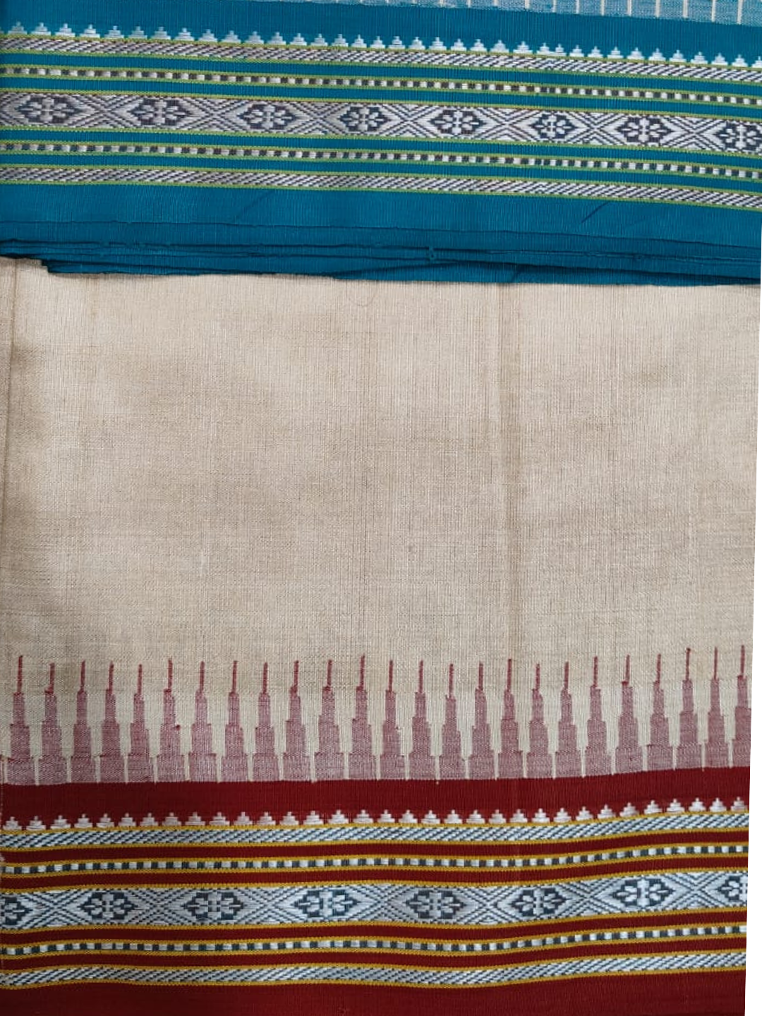 Handwoven Pure Vidarbha Silk Saree  |  Blue and Red