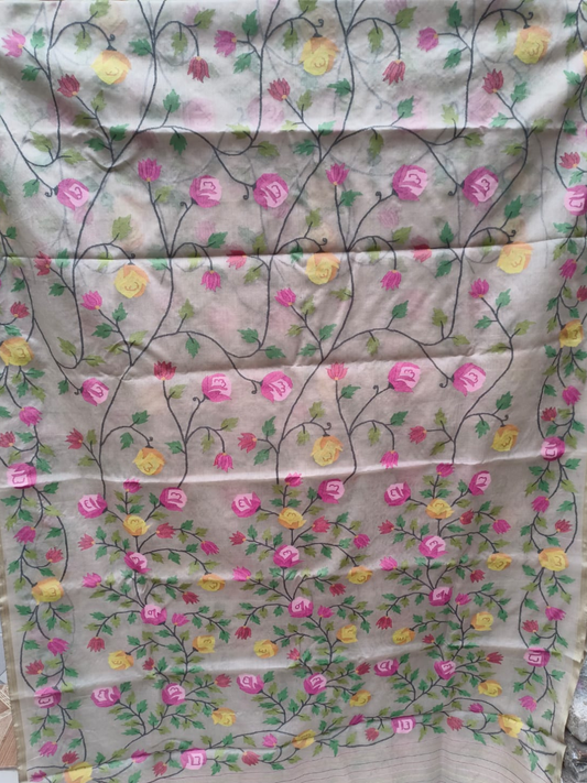 Handwoven Pure Jamdani Cotton Saree  |  Pale Grey