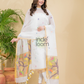 Soft White | Handloom Jamdani Muslin Unstitched 2-Piece Kurti | Paithani Design