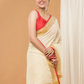 Linen Sequin Jamdani Saree With Cream White - 002