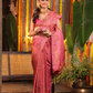 Rajani Rekha - Royal Rani pink silk with floral vine zari