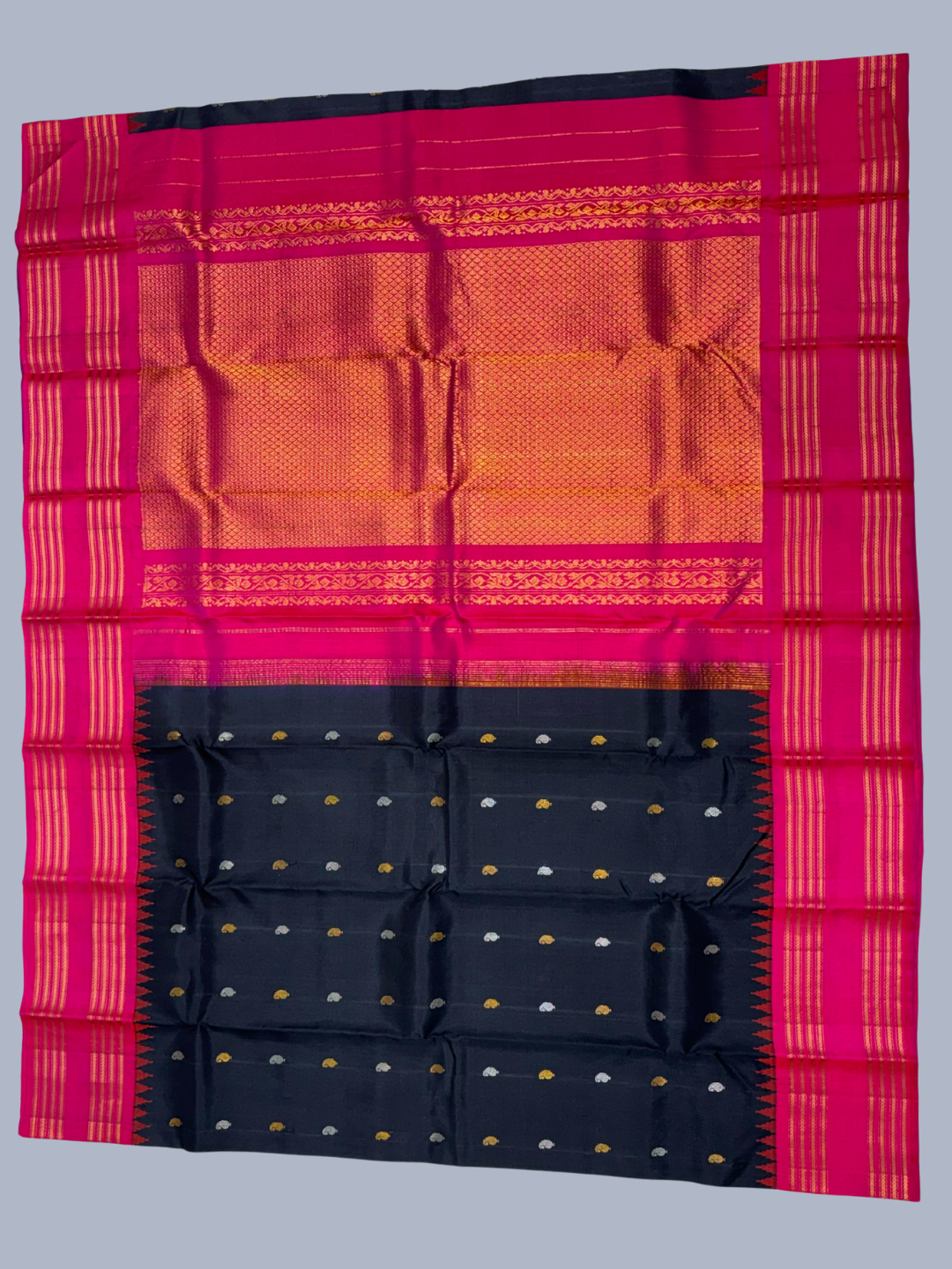 Rich Black and Pink Border Pure Handwoven Gadwal Silk Saree -203
