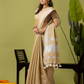 Pure Handloom Linen Saree | Khaki Golden Green  and Green | Half and Half style with Contrast Border