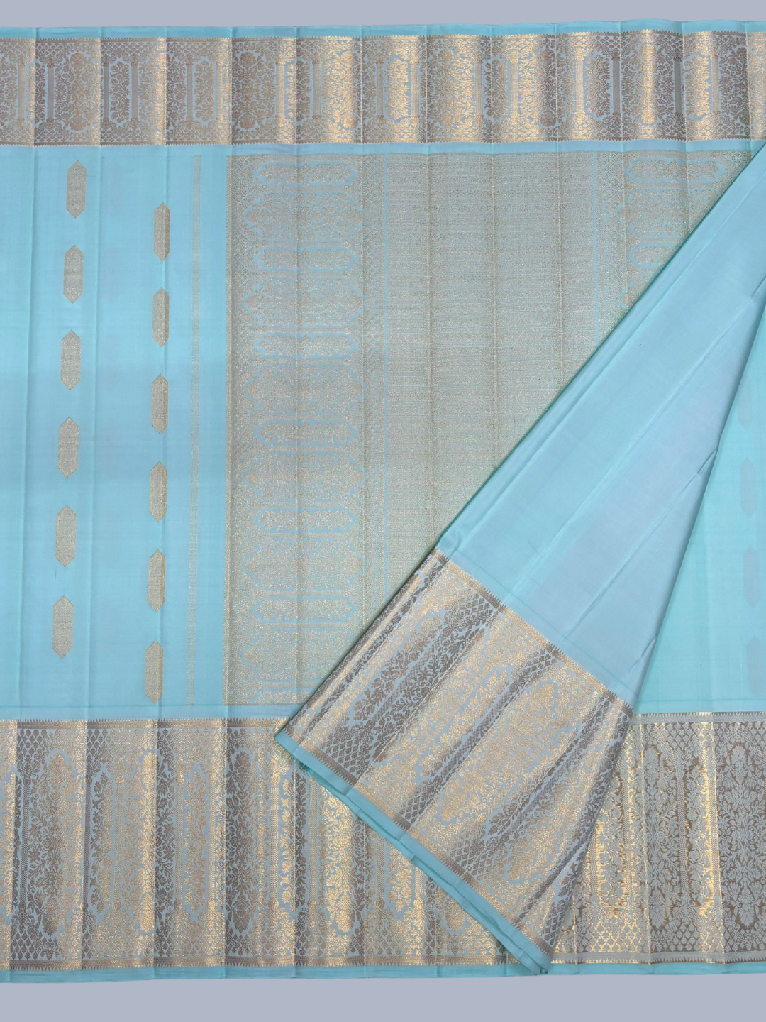 Pure Handwoven Kanchi Silk Saree In Sky Blue-039
