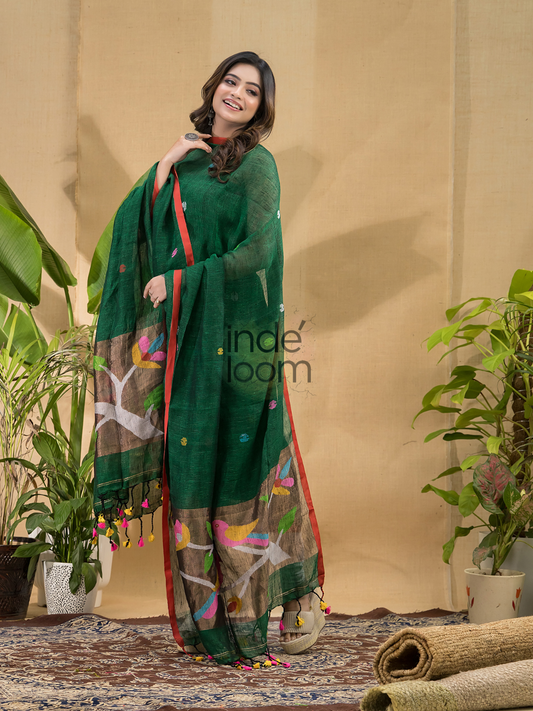 Forest Green Jamdani 2-Piece Set Kurti & Dupatta (UNSTITCHED)-768