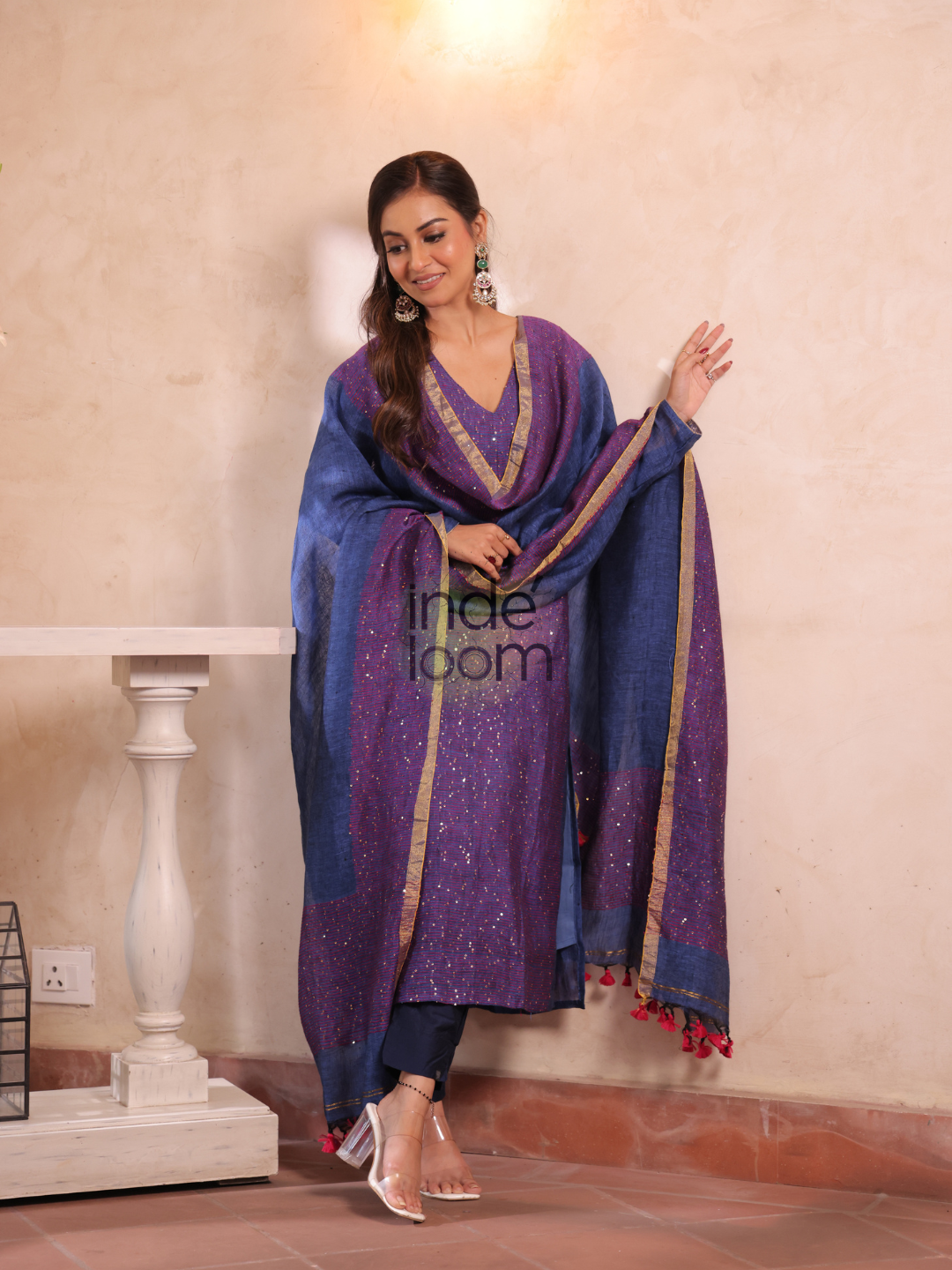 Deep Amethyst | Handloom Jamdani Linen Unstitched 2-Piece Kurti