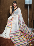 Handloom Bengal Linen Saree  |  Cream Beige