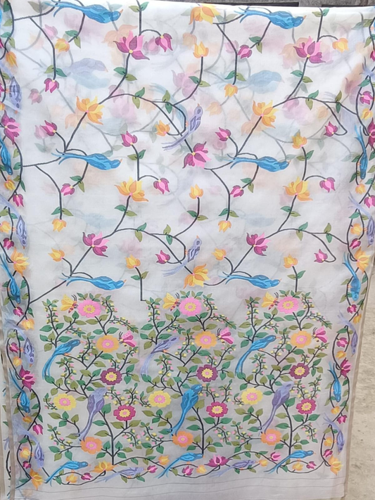 Handwoven Pure Jamdani Cotton Saree  |  Pale Grey