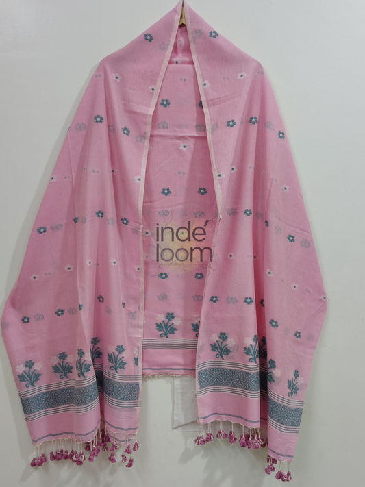 Rose Pink Cotton Jamdani 2-Piece Set Kurti & Dupatta (UNSTITCHED) -763