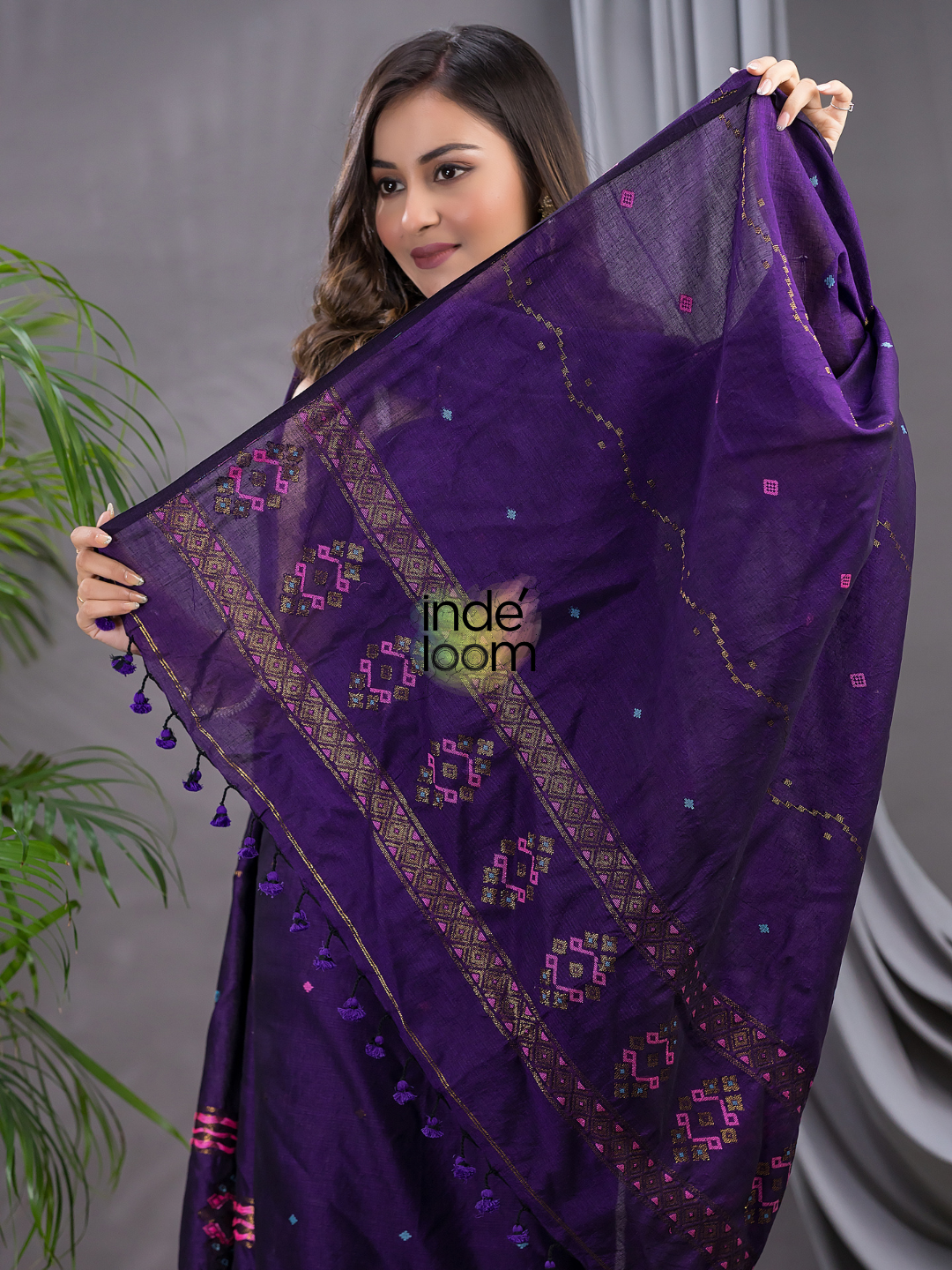 Handwoven Jamdani Silk Cotton Kurti  |  Indigo Purple