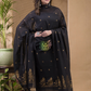 Deep Black | Handloom Jamdani Cotton Unstitched 2-Piece Kurti | Meenakari Design
