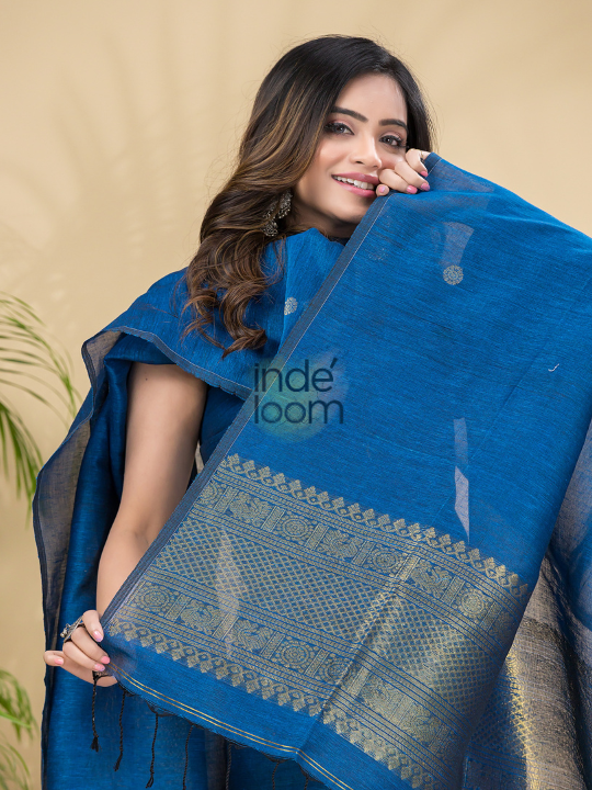 Royal Azure | Handloom Jamdani Muslin Unstitched 2-Piece Kurti | Classic Design