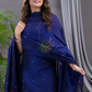 Berry Blue 120 Count Cotton Jamdani 2-Piece Set Kurti & Dupatta (UNSTITCHED) - 101