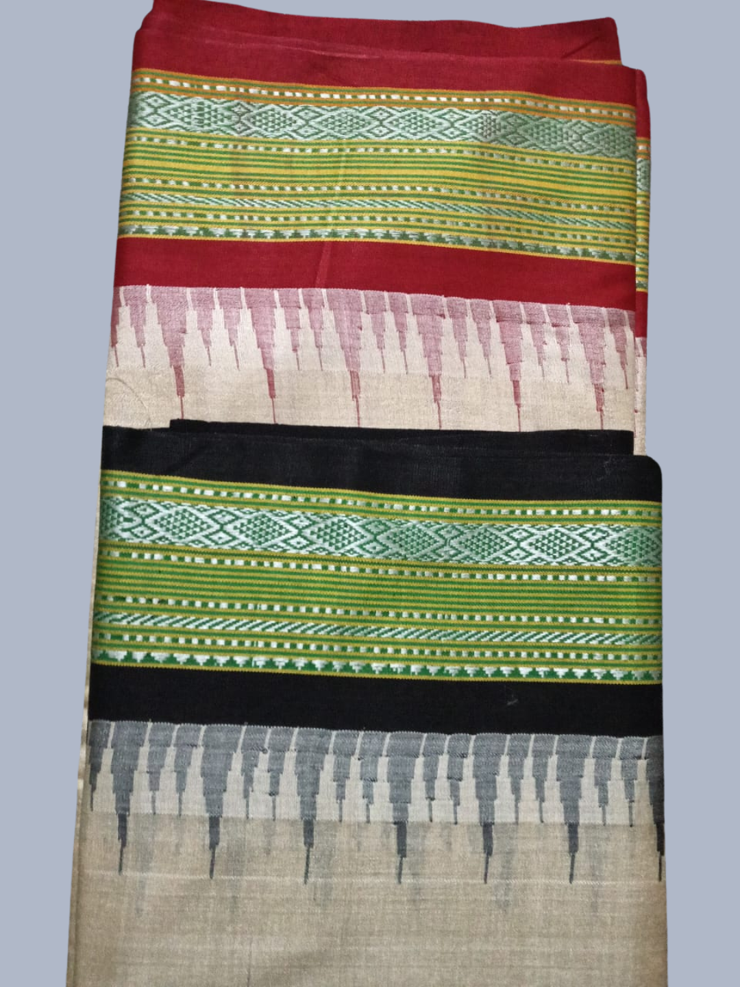 Wine Red and Black Handloom Vidarbha Tussar Silk Saree with Multicolor Contrast Border -003