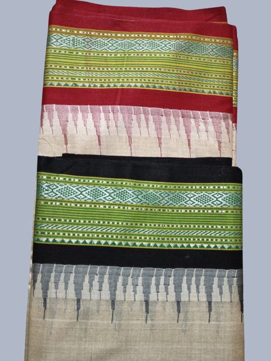 Wine Red and Black Handloom Vidarbha Tussar Silk Saree with Multicolor Contrast Border -003