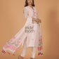 Muslin Jamdani 2-Piece Set Kurti & Dupatta (UNSTITCHED) - Pearl White - 078