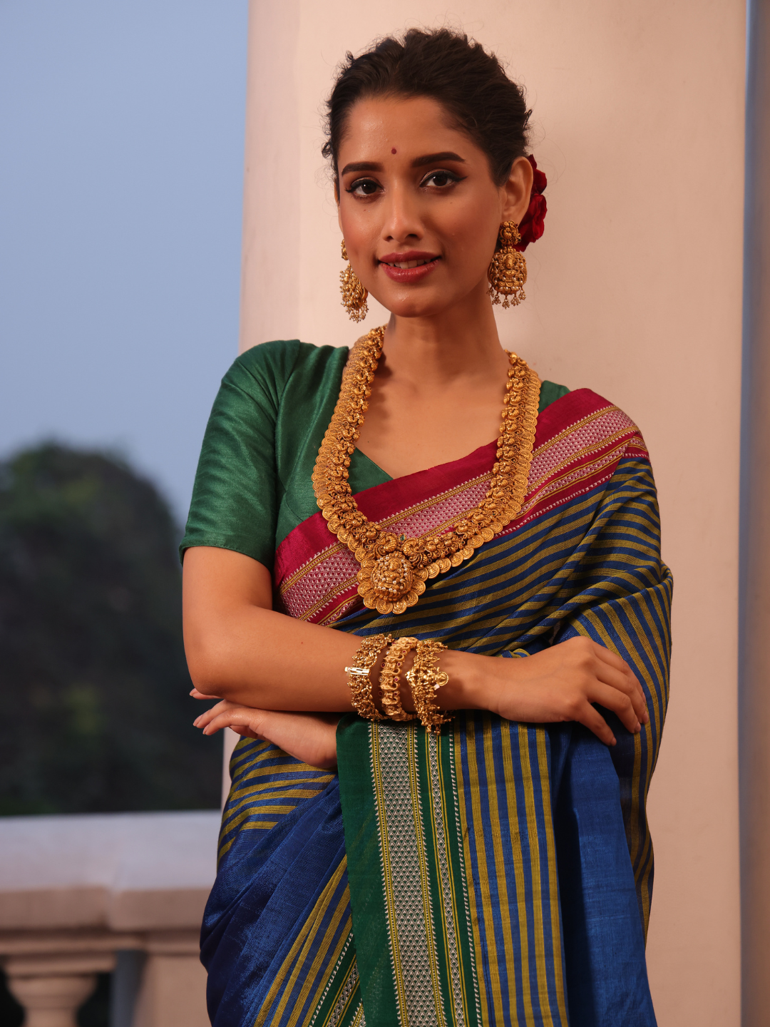 Ilkal Saree in Blue and Green Pallu - 001