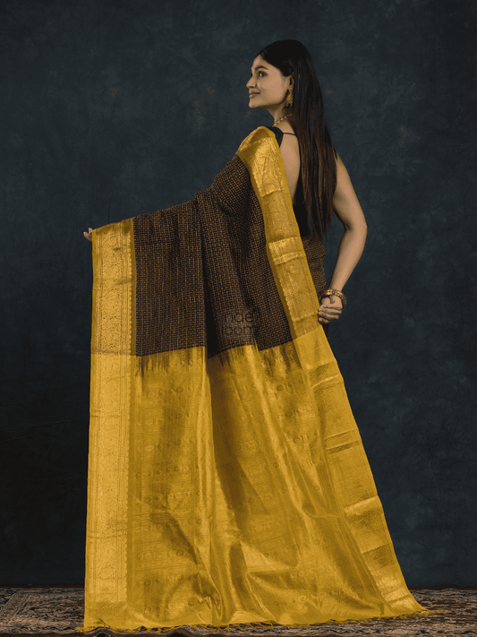 Pure Handloom Korvai Lakshadeepam Saree in olive green - 134