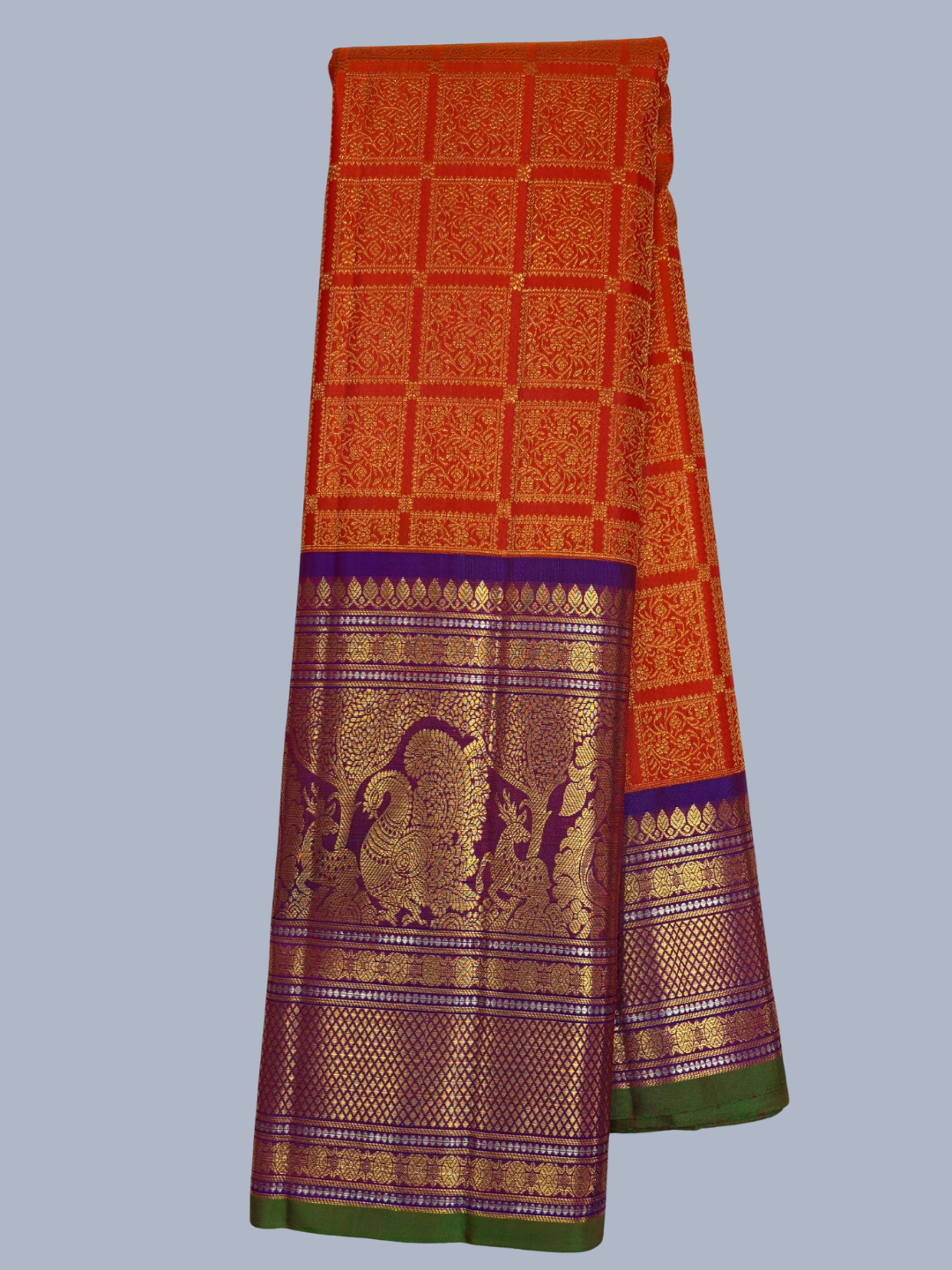 Pure Handwoven Gadwal Silk Saree Fire Orange - 027
