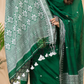 Deep Emerald | Handloom Jamdani Muslin Unstitched 2-Piece Kurti | Baluchari Design