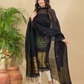 Deep Black | Handloom Jamdani Muslin Unstitched 2-Piece Kurti | Classic Design