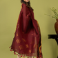 Handwoven Jamdani Linen Unstitched 2-piece Kurti | Deep Maroon