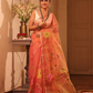 Handwoven Pure Jamdani Muslin Saree  |  Fire Orange