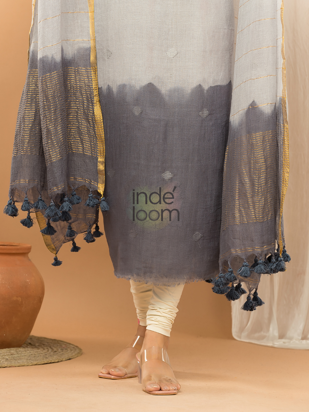 Space Black Jamdani 2-Piece Set Kurti & Dupatta (UNSTITCHED) - 139