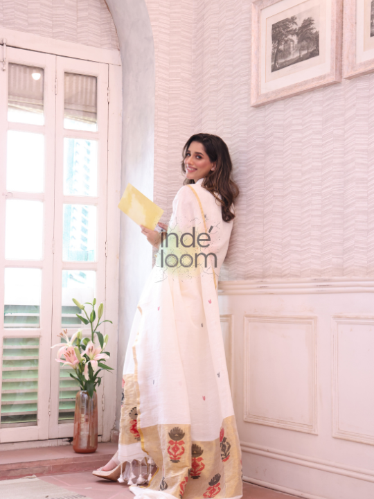 Handwoven Jamdani Linen Kurti  |  Warm Ivory