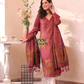 Dusty Maroon | Handloom Jamdani Linen Unstitched 2-Piece Kurti | Benaras Design