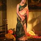 Pure Handloom Korvai Saree | Peach-Pink and Dark Green