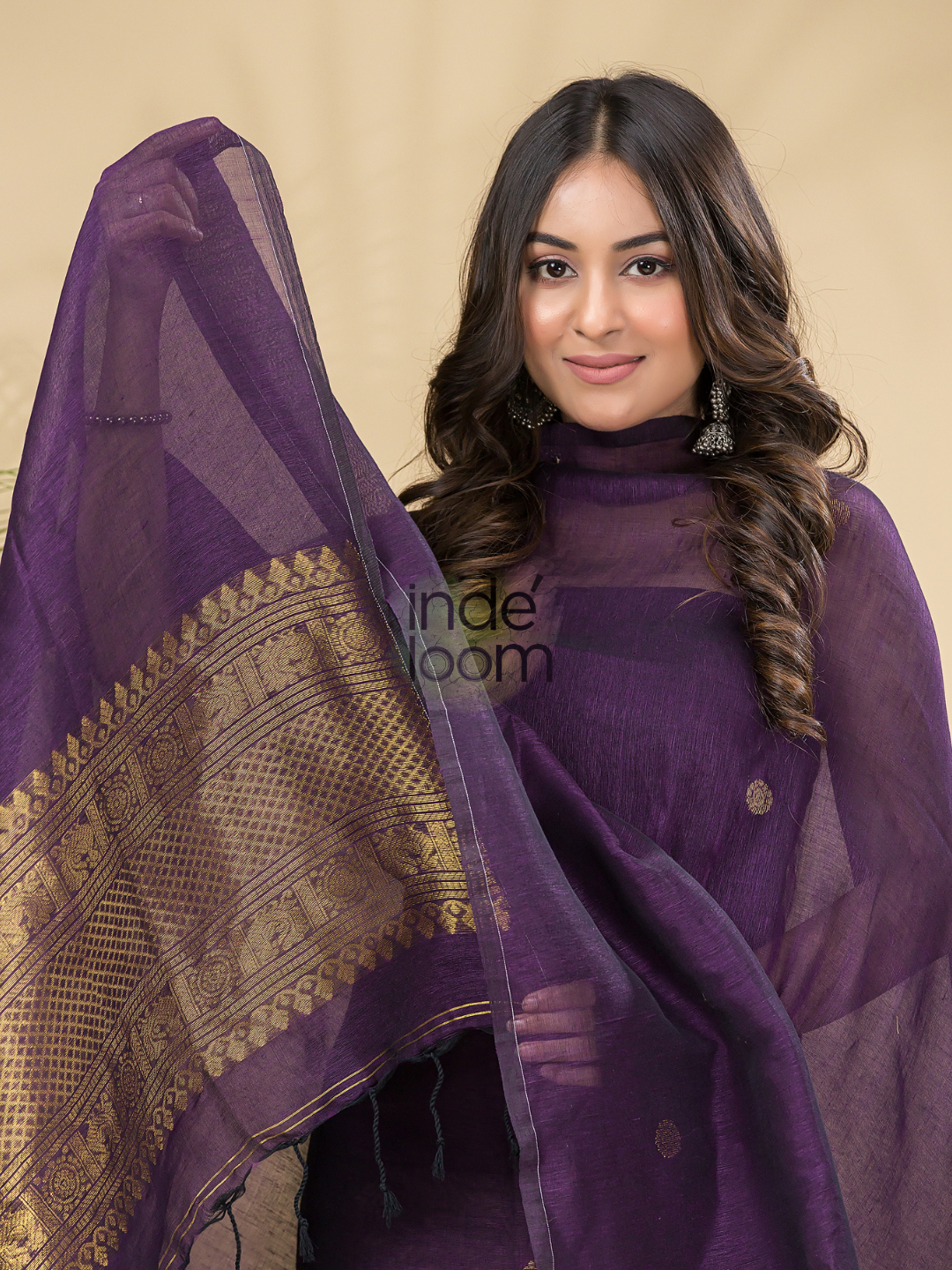 Midnight Plum | Handloom Jamdani Muslin Unstitched 2-Piece Kurti | Classic Design