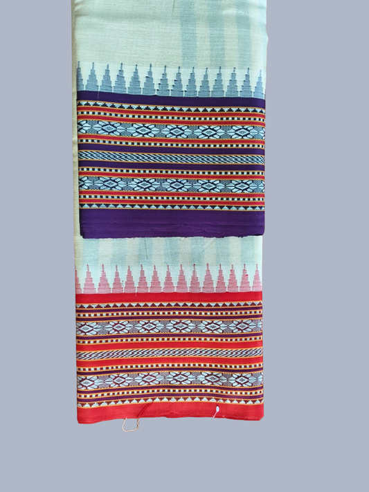 Purple & Red Handloom Vidarbha Tussar Silk Saree with Multicolor Contrast Border - 002