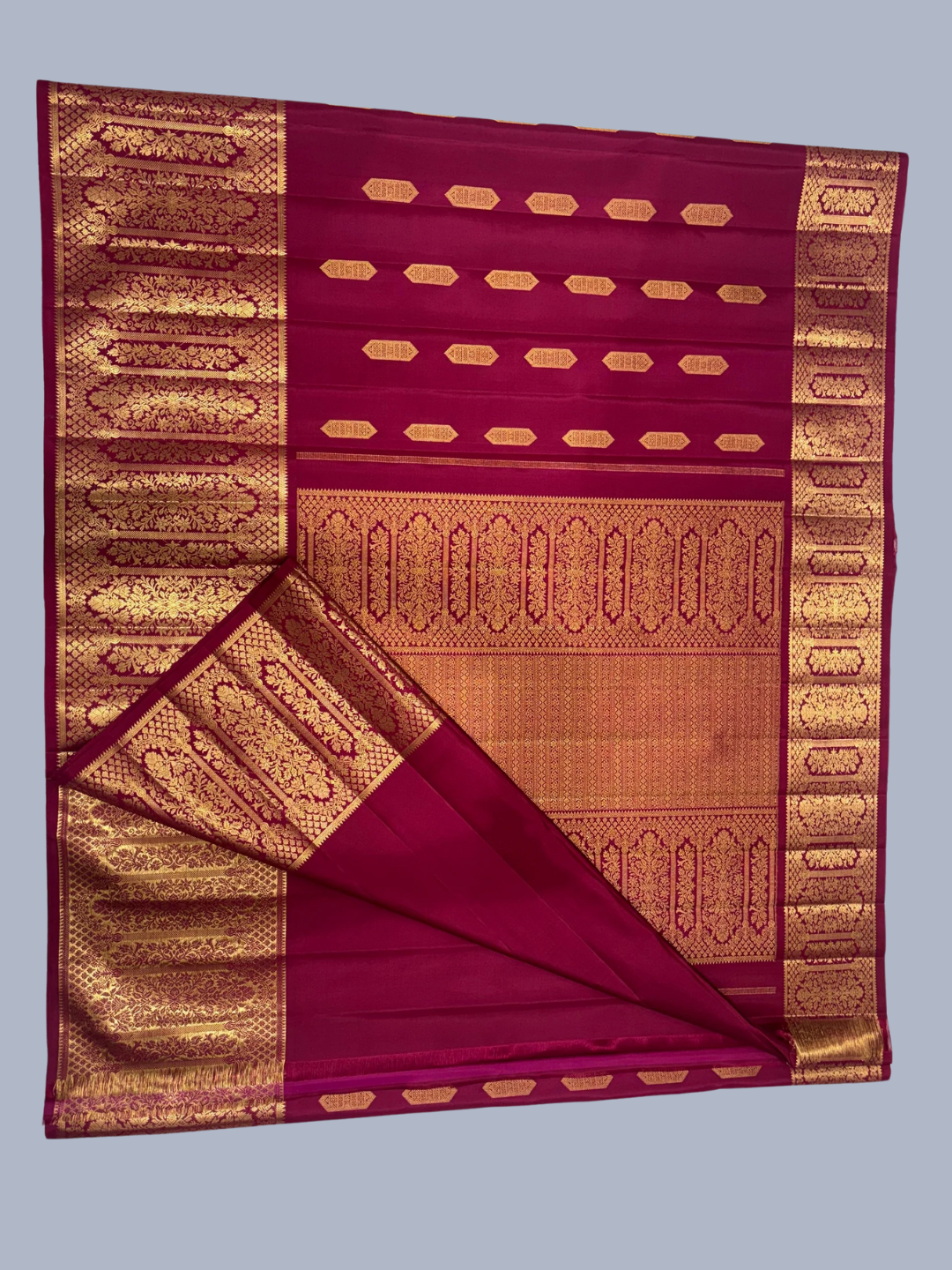 Pure Handwoven Gadwal Silk Saree Blood Red -196