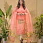 Flame Coral | Handloom Jamdani Muslin Unstitched 2-Piece Kurti | Paithani Design