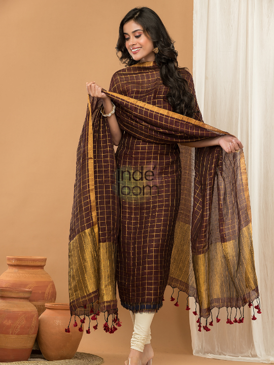 Handwoven Jamdani Linen Kurti  |  Espresso Brown