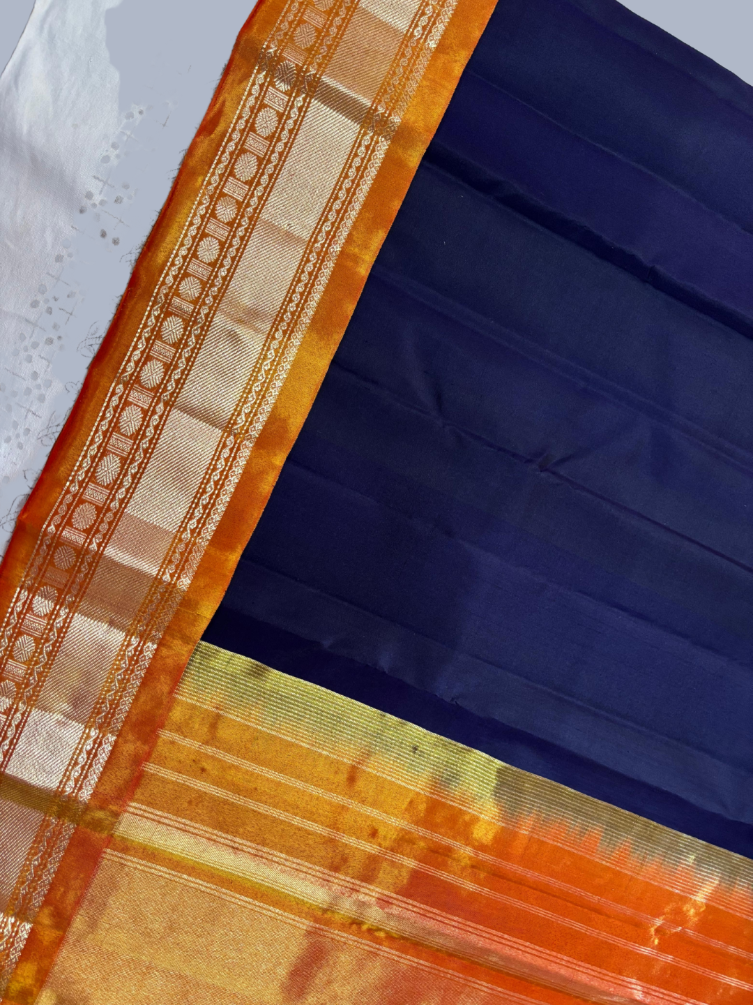 Handwoven Pure Gadwal Silk Saree  |  Denim Blue