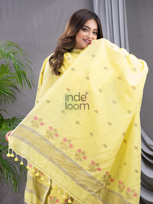Handwoven Jamdani Silk Cotton Unstitched 2-piece Kurti  |  Sun Yellow