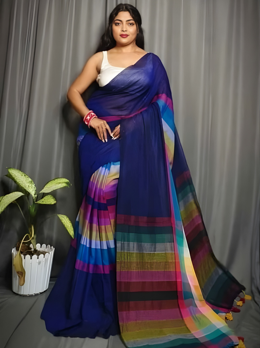 Pure Handloom Linen Saree | Sapphire Blue