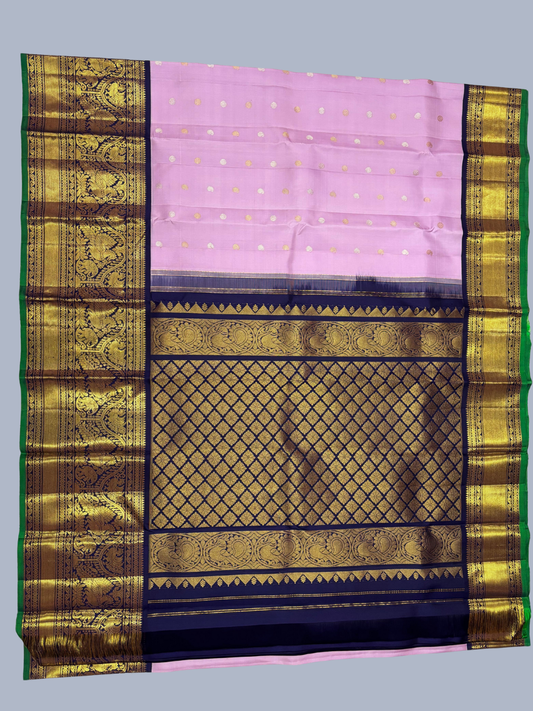 Pure Handwoven Gadwal Silk Saree With Orchid Pink - 011