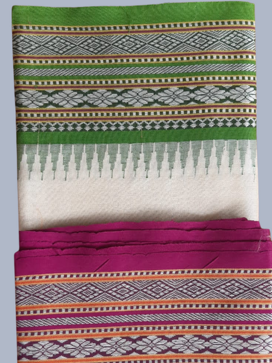 Green and Pink  Handloom Vidarbha Tussar Silk Saree with Multicolor Contrast Border -069