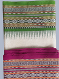 Green and Pink  Handloom Vidarbha Tussar Silk Saree with Multicolor Contrast Border -069