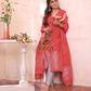 Rose Red Tissue Linen Silver Zari Jamdani 2-Piece Set Kurti & Dupatta (UNSTITCHED) - 301